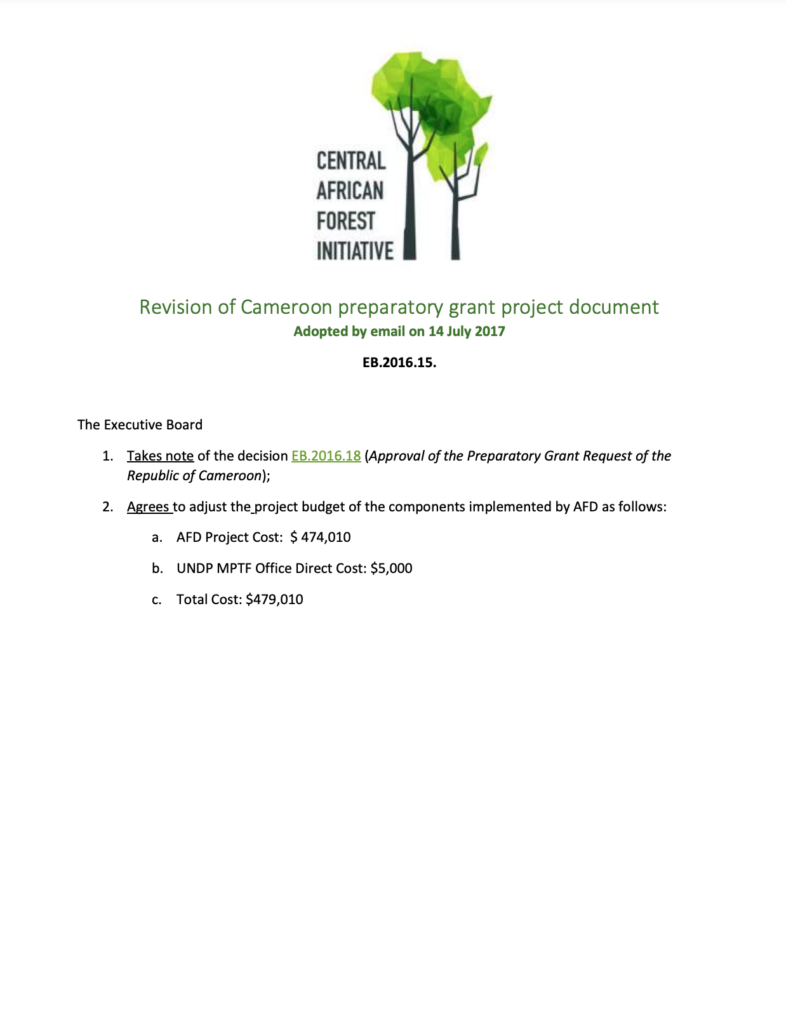 Revision of Cameroon preparatory grant project document