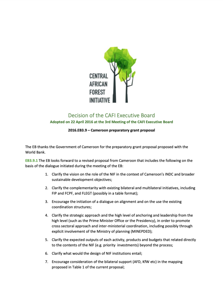 Decision of the CAFI Executive Board